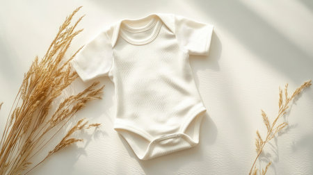 White minimalist bodysuit styled with shadows and natural folds on matching white backdropの素材