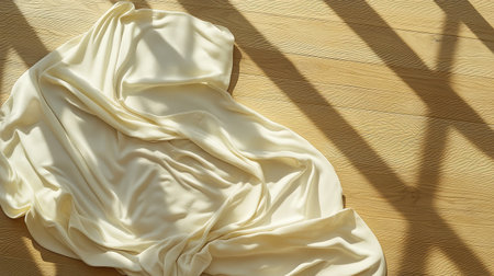 All-white bodysuit with minimal branding on a light wooden table, aesthetic shotの素材