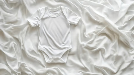White cotton bodysuit with ribbed texture styled flat against a bright white surface, showing crisp stitching linesの素材