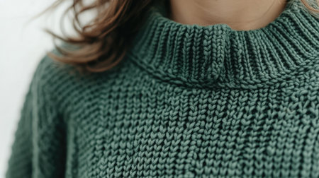 Textured knit bodysuit with close-up focus on collar and sleeve hem stitchingの素材