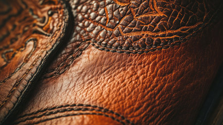 Close-up detail of leather grain and sole edge with neutral backdrop for texture emphasisの素材