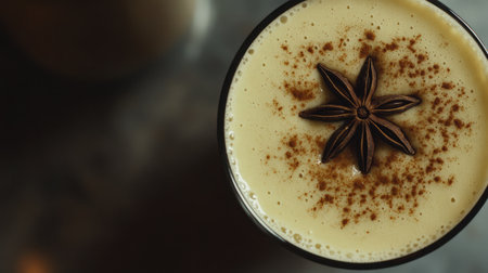 Autumn-themed smoothie with pumpkin and spice, decorated with star anise and cinnamonの素材