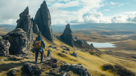 Camera aimed at vibrant morning clouds cresting over highland terrainの素材
