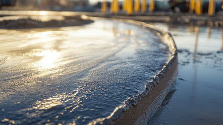 Close-up of expansion joints and control cuts in freshly poured concrete slab foundationの素材