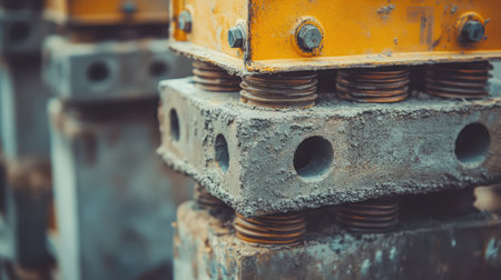 Neatly aligned foundation forms supported with bracing and filled partially with concreteの素材