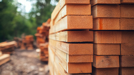 Timber planks treated and painted with visible drip marks drying outdoorsの素材