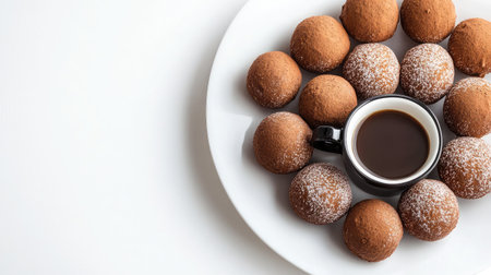 Clean modern workspace featuring a silver laptop, black headphones, and a coffee cup on a white deskの素材