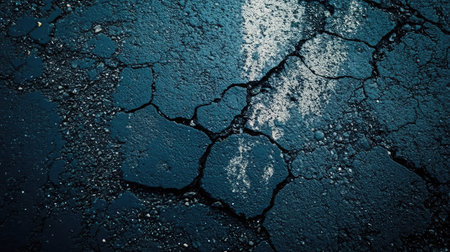 Cracked road surface showing worn shoe patterns and recent foot traffic marksの素材