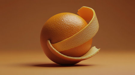 Peeled orange with some rind still attached in an organic twist, isolatedの素材