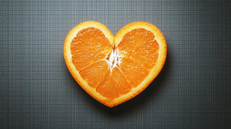 Orange cut into heart shape, isolated on a transparent backdropの素材