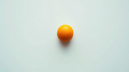 Minimalist view of one orange centered on blank white spaceの素材