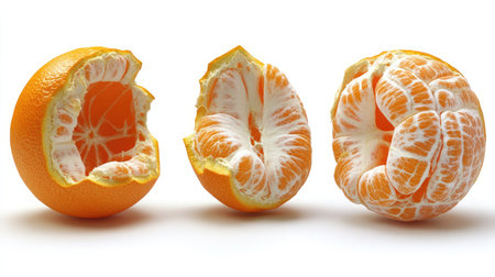 Whole fresh orange isolated on white background, vibrant peel texture visible from all anglesの素材