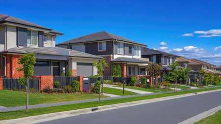 Decorative fencing separating properties in a tidy housing estateの素材