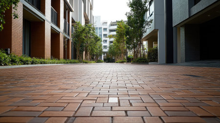 Brick paving pattern of a pedestrian path in a high-end residential estateの素材