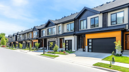 Rear laneway access in a modern housing development with storage and garage accessの素材