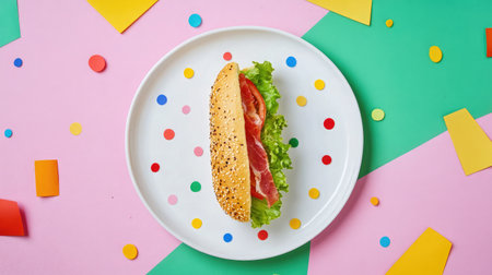 Classic BLT sandwich with bacon, lettuce, and tomato, white plate and backgroundの素材