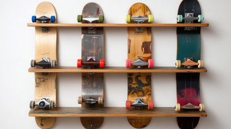 Handmade storage shelf from skateboard decks and recycled bracketsの素材