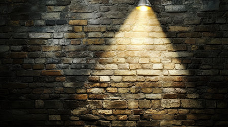 A spotlight-style torch projecting onto a brick wall, revealing textures and shadowsの素材