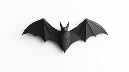 Minimalist bat shape with outstretched wings, centered on a white backgroundの素材