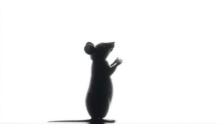 Mouse silhouette in curious standing pose, rendered in soft gray tones over whiteの素材