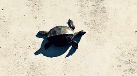 Turtle silhouette with shell details engraved, placed on bright white canvas with faint shadowの素材