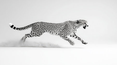 Outlined cheetah shape mid-run, elongated for speed and motion on white surfaceの素材