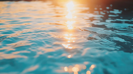 Sunset reflecting off a glassy pool surface at a coastal swimming areaの素材