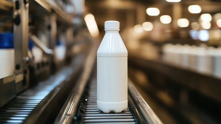 Clean carton of milk on grocery store conveyor belt with no brandingの素材