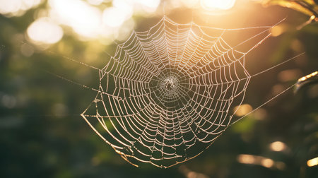Spider web inside tank capturing light and shadow beautifully on a neutral backgroundの素材