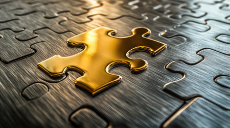 A glossy plastic puzzle piece locking into a board of metallic piecesの素材