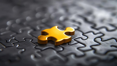 A gold puzzle piece fitting into a silver jigsaw, highlighting elegance and contrastの素材