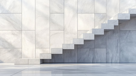 Side view of a modern staircase with gaps between steps, ideal for jumps and runsの素材
