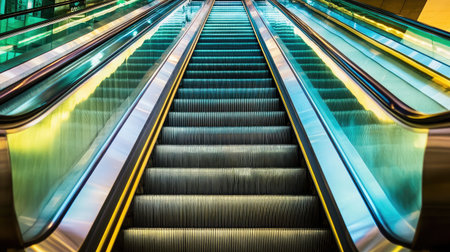 Abstract view of escalator handrails forming a repeating pattern in modern designの素材