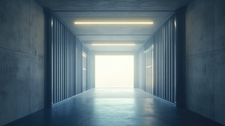 Empty loading dock with open containers, industrial background, concept of global freightの素材