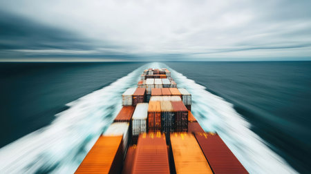 Motion blur of container ship passing through international waters, cinematic toneの素材