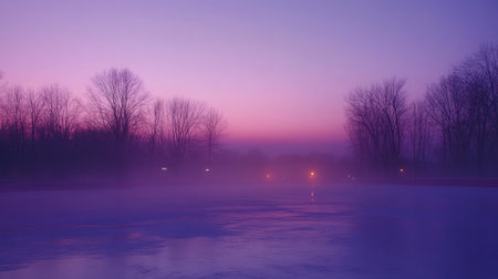 Skating rink at dusk with fog machines and moody colored lightingの素材