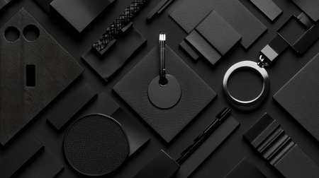 Grayscale themed flat lay with one minimalist keychain placed at the focal pointの素材