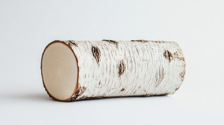 Cylindrical log piece placed cleanly against a white backdrop with detailed bark linesの素材