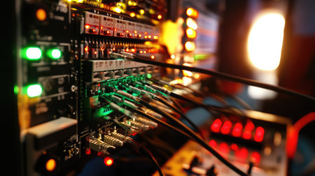 Precision-cut signal wires neatly labeled and routed across a control boardの素材
