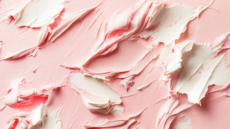 Abstract close-up of body cream texture with peaks and swirls on pastel surfaceの素材