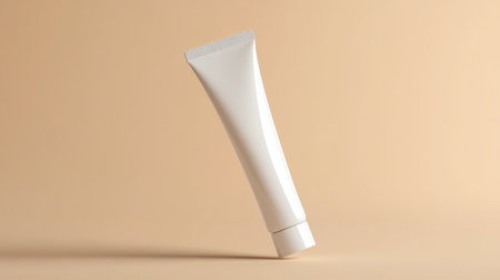 Body cream displayed with minimalist branding on floating beige backgroundの素材