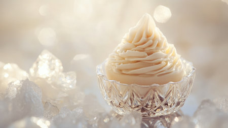 Light-reflecting whipped body cream captured inside a frosted glass jarの素材