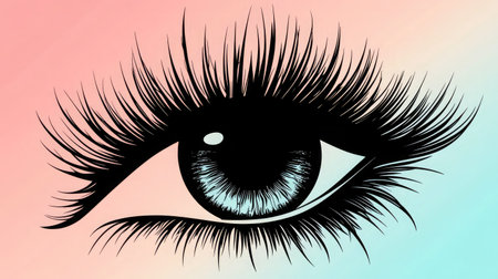 Minimalist graphic of an eye with lashes, shown in black on pastel backgroundの素材