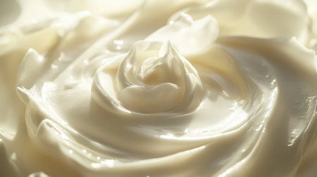 Moisturizer texture swirled into a flower shape with soft light on creamy surfaceの素材