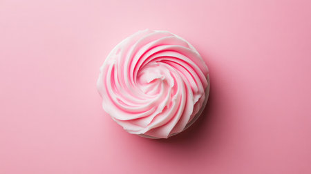 Swirl of body butter cream on top of a closed lid against a blush-colored backdropの素材