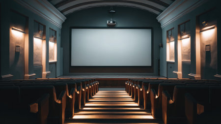 White box-style room with head-mounted projector and empty presentation wallの素材