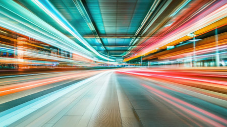 Motion blur effect of empty velodrome with a parked bike on the inner ringの素材