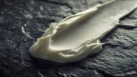 Dollop of body cream on a dark stone slate, artistically arranged with texture focusの素材
