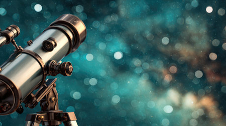 Astronomical telescope captured with bokeh stars in the background for dreamy effectの素材