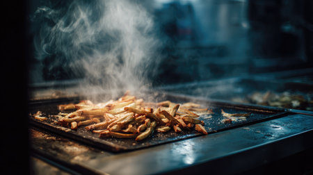 Fries cooked to perfection placed next to melted raclette cheeseの素材
